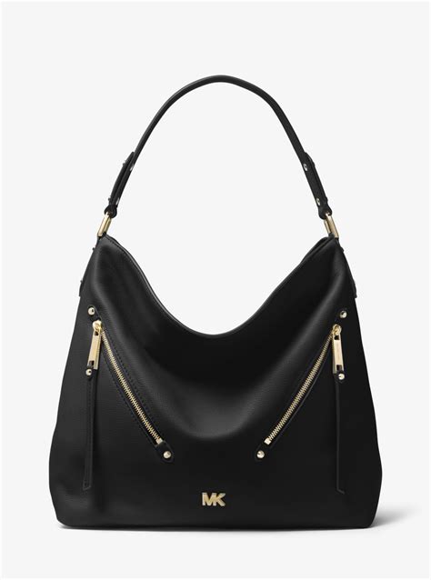 michael michael kors evie pebble leather hobo black|Michael Kors Evie Pebble Leather Hobo .